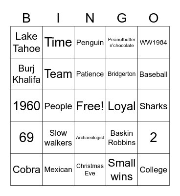 Kelly Bingo Card