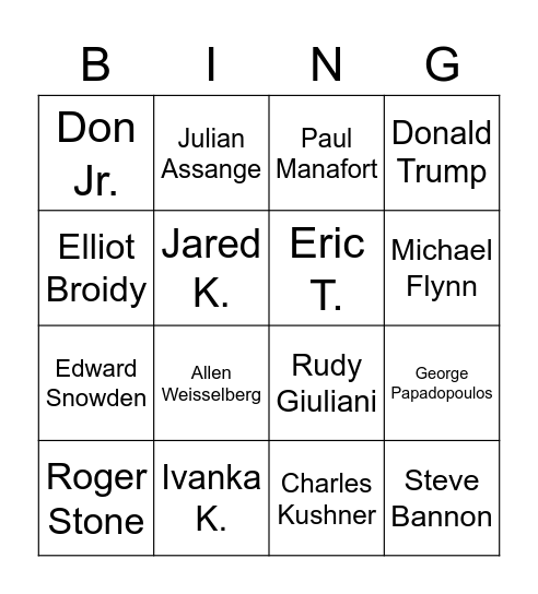 Trump Pardons Bingo Card