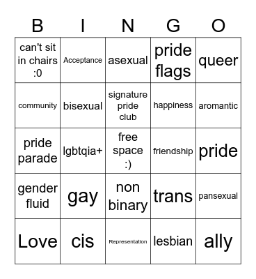 Pride Bingo Card