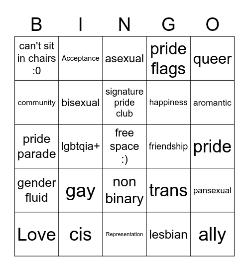 Pride Bingo Card