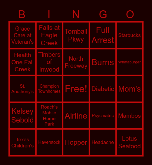 Harris County Emergency Corps Bingo Card