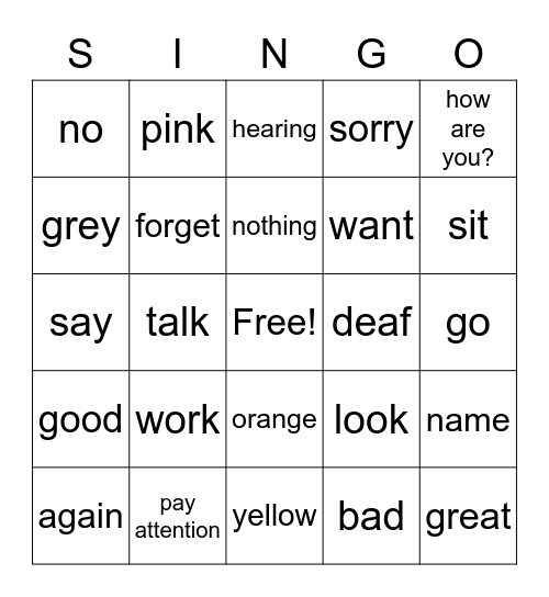 JTerm Sign Language Bingo Card