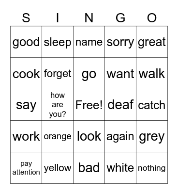 JTerm Sign Language Bingo Card