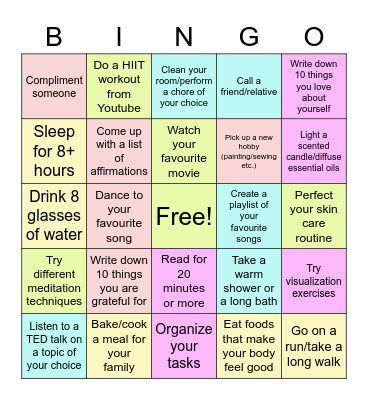 Healthy habits Bingo Card