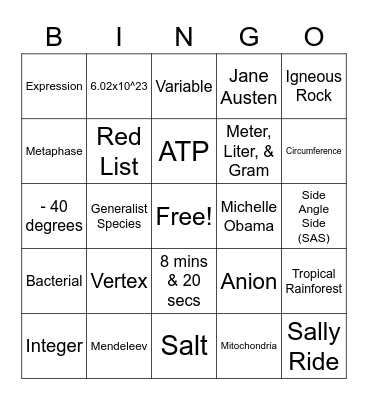 STEM (Girl Up) Bingo Card
