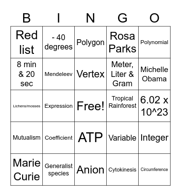 Girl Up (STEM) Bingo Card