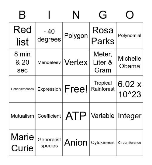 Girl Up (STEM) Bingo Card
