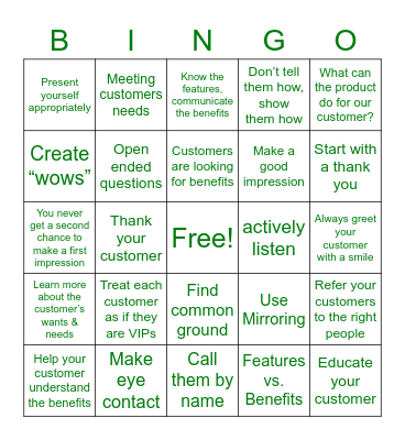 CARE Bingo Card