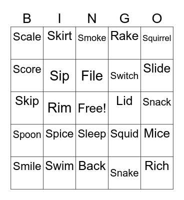 Intermediate Bingo Card