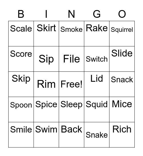 Intermediate Bingo Card