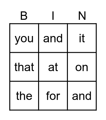 Sight Words Review Bingo Card