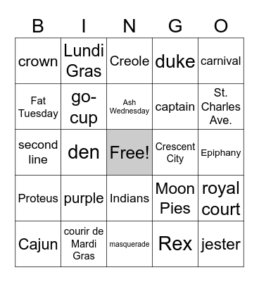 Mardi Gras Bingo Card