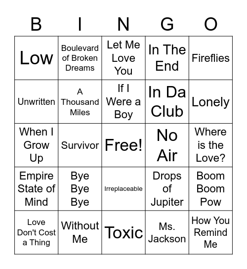 Singo 2000's Bingo Card