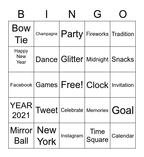 New Year Celebration Bingo Card