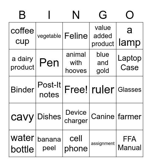 FFA Bingo Card