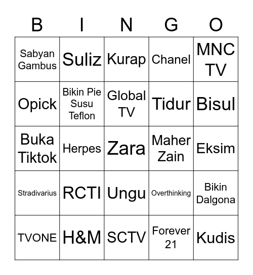 markie Bingo Card