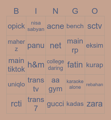 nana Bingo Card
