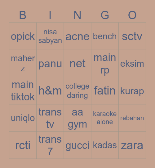 nana Bingo Card