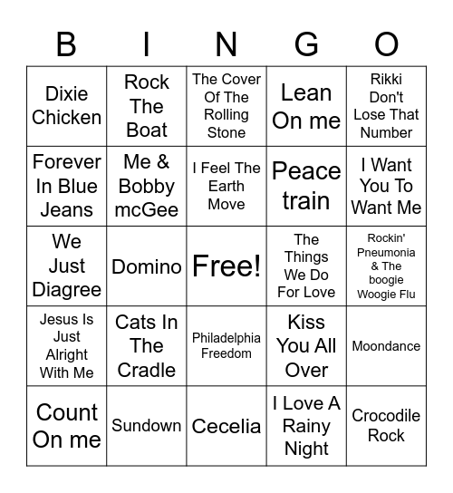 70's Hits Bingo Card