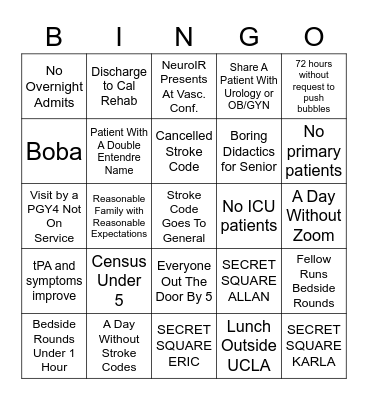 STROKE BINGO Card