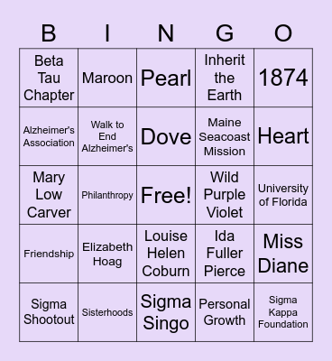 Sigma Kappa Bingo Card