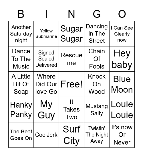 60s Hits Bingo Card