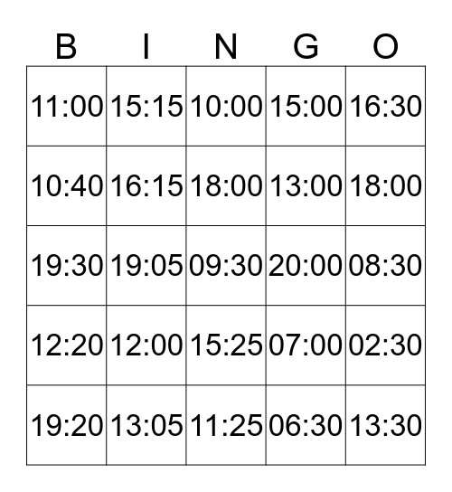 Klokkijk bingo Card