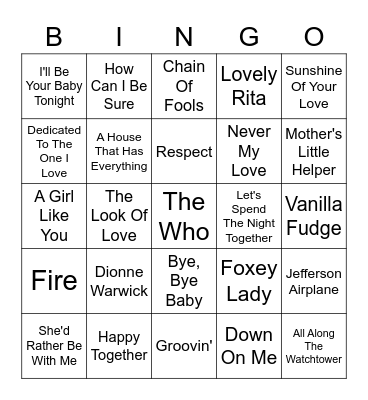 The Summer Of Love Bingo Card