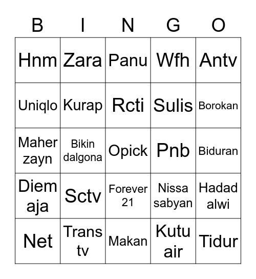 Untitled Bingo Card