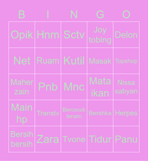 L Bingo Card
