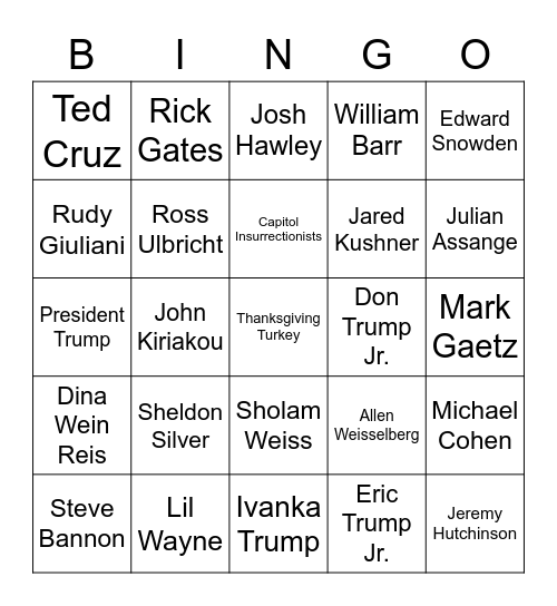 Who Will Trump Pardon? Bingo Card