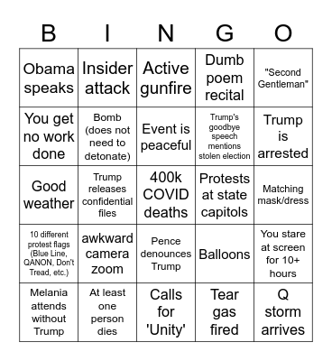 2021 Inauguration Bingo Card