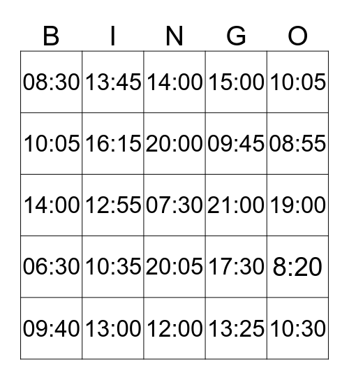 Klokkijk bingo Card