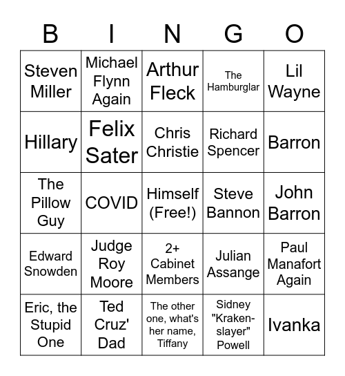 Presidential Pardon Bingo Card