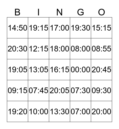Klokkijk bingo Card