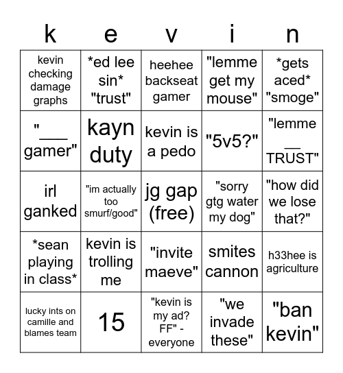 lucky simp squad (in league game) Bingo Card