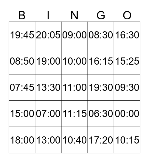 Klokkijk bingo Card