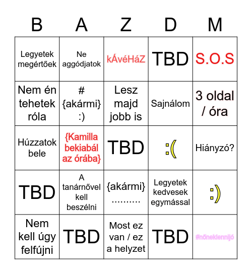 "Osztályfőnök" Bingo Card