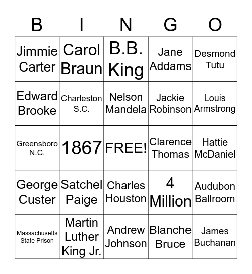 Black History Trivia Bingo Card