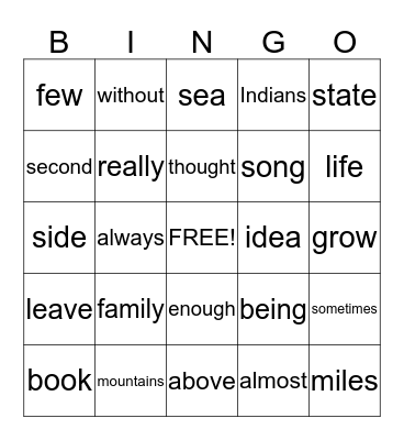 Third 100 Sight Words Bingo Card