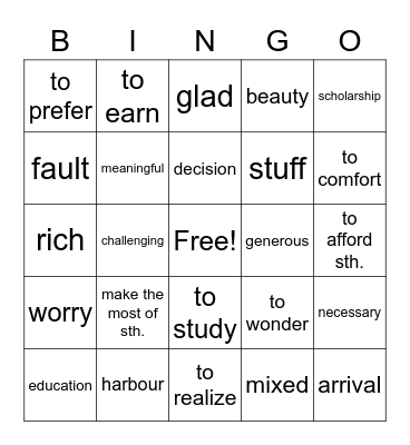 Unit 2 Vocab Bingo Card