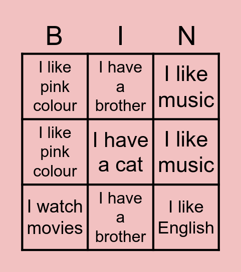 Hello! Bingo Card