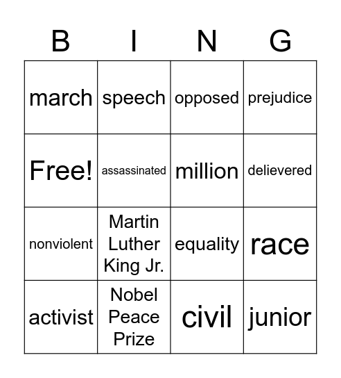 MLK Vocab. Bingo Card