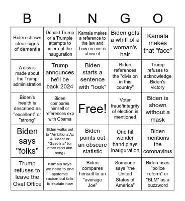 Inauguration Day 2021 - Bingo Edition Bingo Card