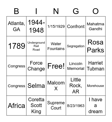 MLK Bingo Card