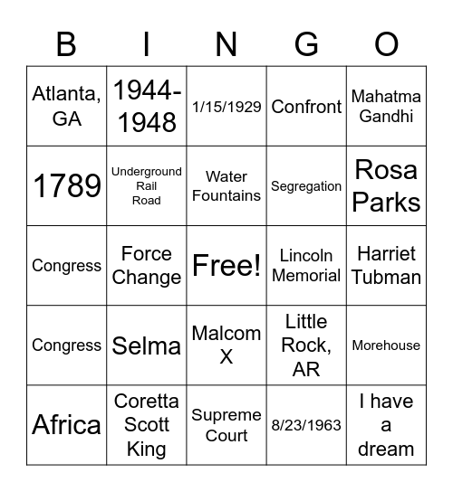 MLK Bingo Card