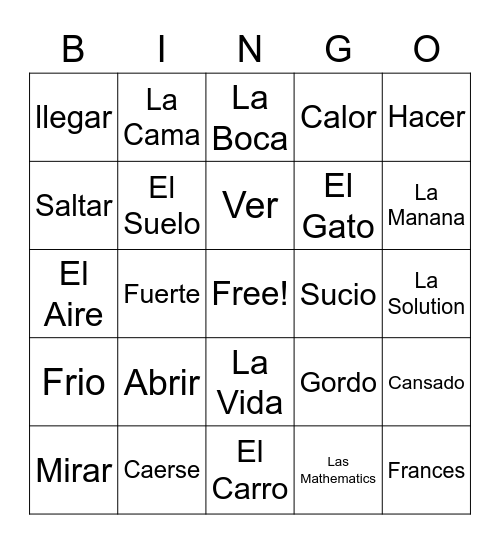 Spanish Bingo Card