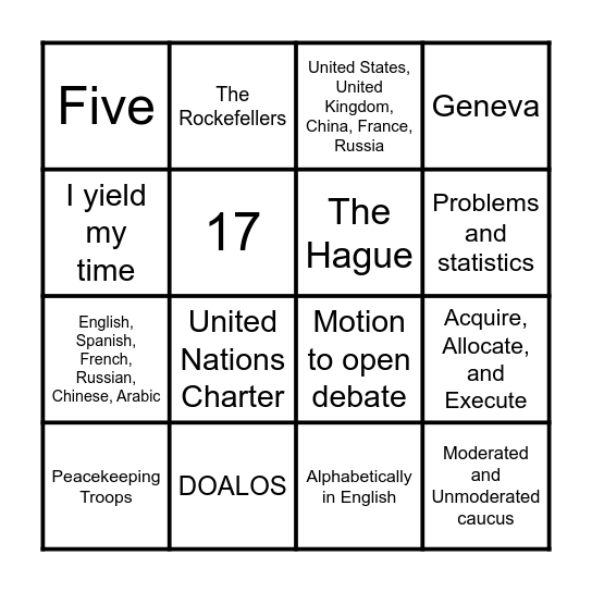 MUN Trivia Bingo Card