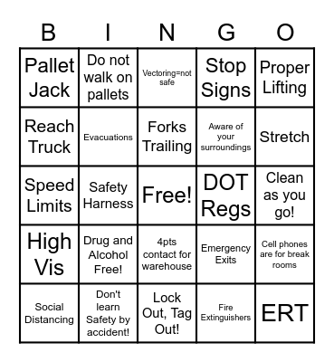 Safety is TOPS Bingo Card