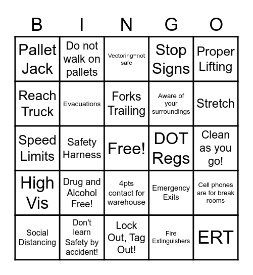 Safety is TOPS Bingo Card